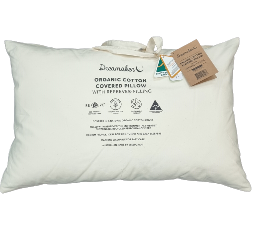 Dreamaker Organic Cotton Covered Pillow with Repreve