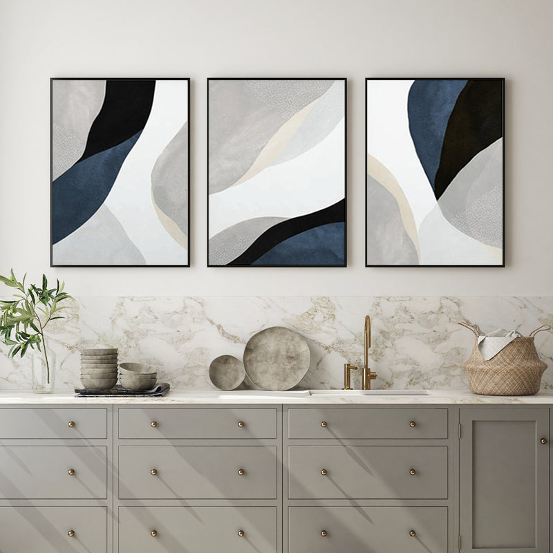 Wall Art 70cmx100cm Abstract Navy Blue 3 Sets Black Frame Canvas