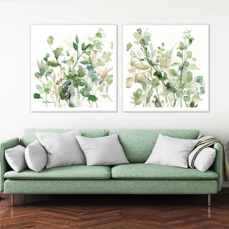 Wall Art 100cmx100cm  Sage Garden By Carol Robinson 2 Sets White Frame Canvas