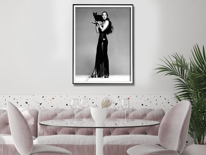 Wall Art 70cmx100cm Cher Music Black and White, Black Frame Canvas