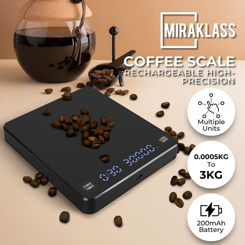 Miraklass 3kg Rechargeable Digital LCD Kitchen Coffee Scale