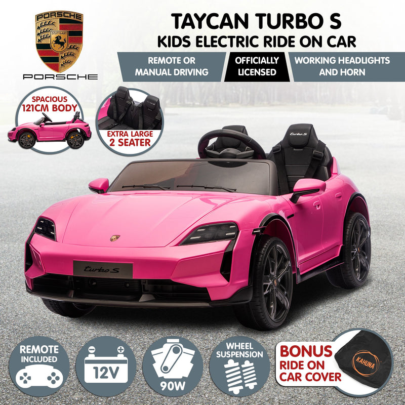 Kahuna Porsche Taycan Turbo S Kids Electric Ride On Car w/Remote Control 90W Four Wheel Suspension 2 Seater w/Seat Belt