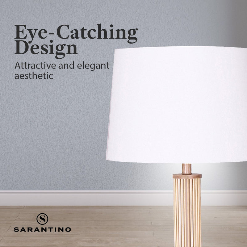 Sarantino Rattan Floor Lamp With Paper-White Linen Shade by Sarantino