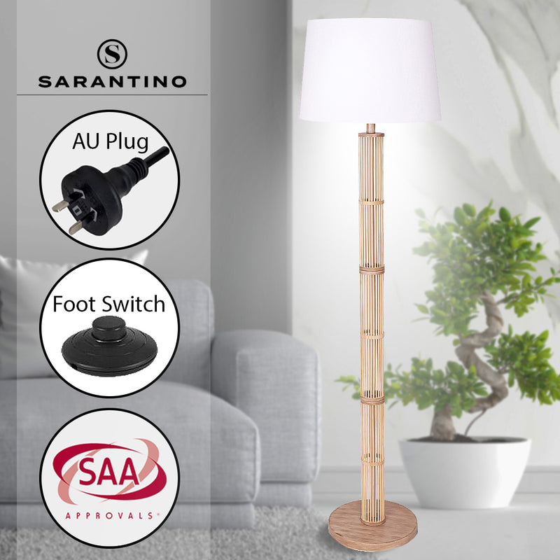 Sarantino Rattan Floor Lamp With Paper-White Linen Shade by Sarantino