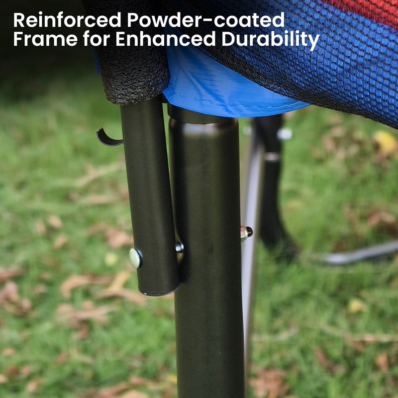 Kahuna 10 ft x 15 ft Oval Outdoor Trampoline w/ Basketball Set Reversible Rainbow & Orange Safety Pad Safety Net Ladder