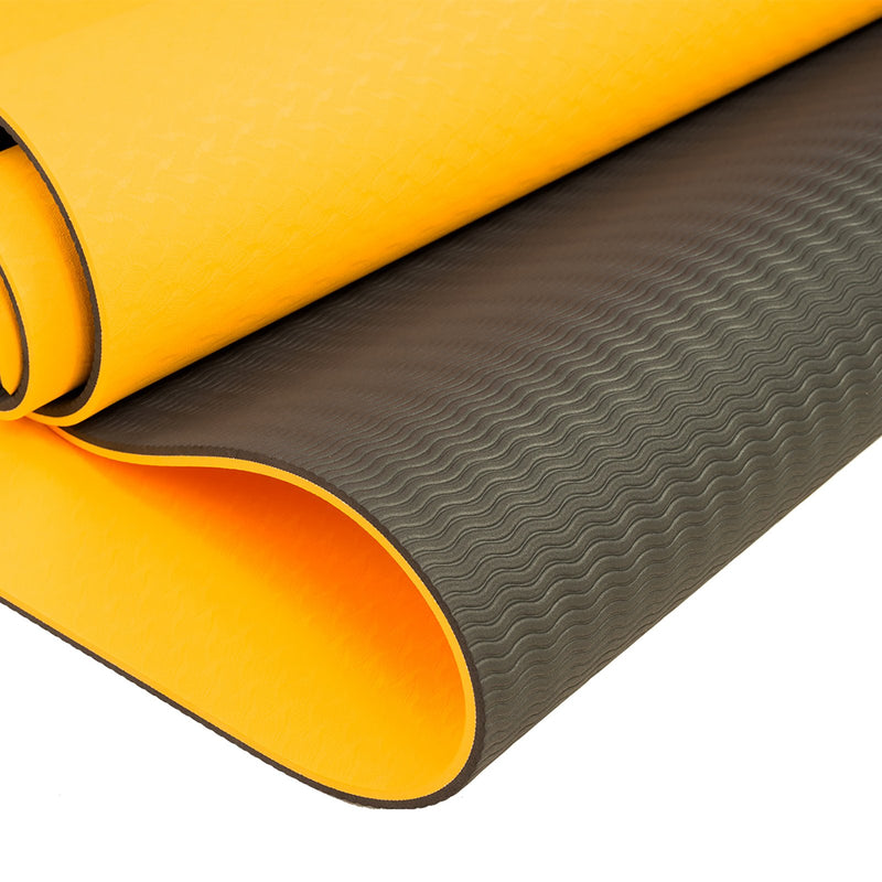 Powertrain Eco-friendly Dual Layer 8mm Yoga Mat | Orange | Non-slip Surface And Carry Strap For Ultimate Comfort And Portability