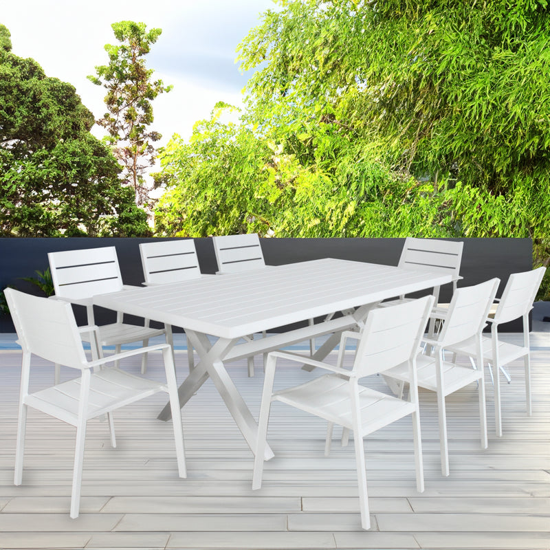 Percy 6pc Set Outdoor Dining Table Chair Aluminium Frame White