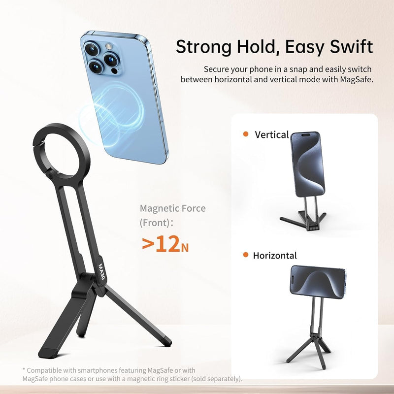 ULANZI MA30 Magnetic Phone Tripod Stand for iPhone - Aluminium Maglock Smartphone Mini Tripod Pocket Cell Phone Stand Dual-Sided Magnet Quick Mount Compatible with iPhone 16 15 14 13 12 Magsafe
(Silver)