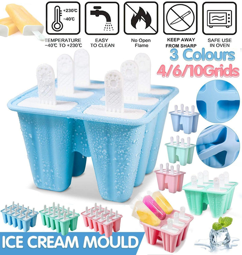 Silicone Ice Cream Mould Block Frozen Molds Icy Pole Jelly Popsicle - Pink-4Grid