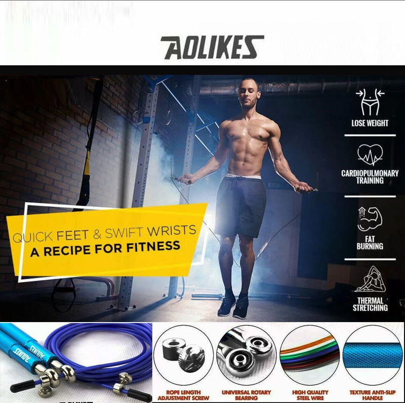 Aolikes Adjustable High Speed Steel Skipping Jump Rope Dual Bearings Gym Boxing - Green