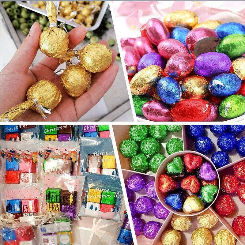 100PCS Tin Foil Aluminium Wrapping Square Chocolate Wrappers 10CM - Pink/Embossed