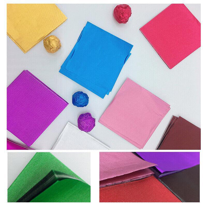 100PCS Tin Foil Aluminium Wrapping Square Chocolate Wrappers 10CM - Pink/Embossed
