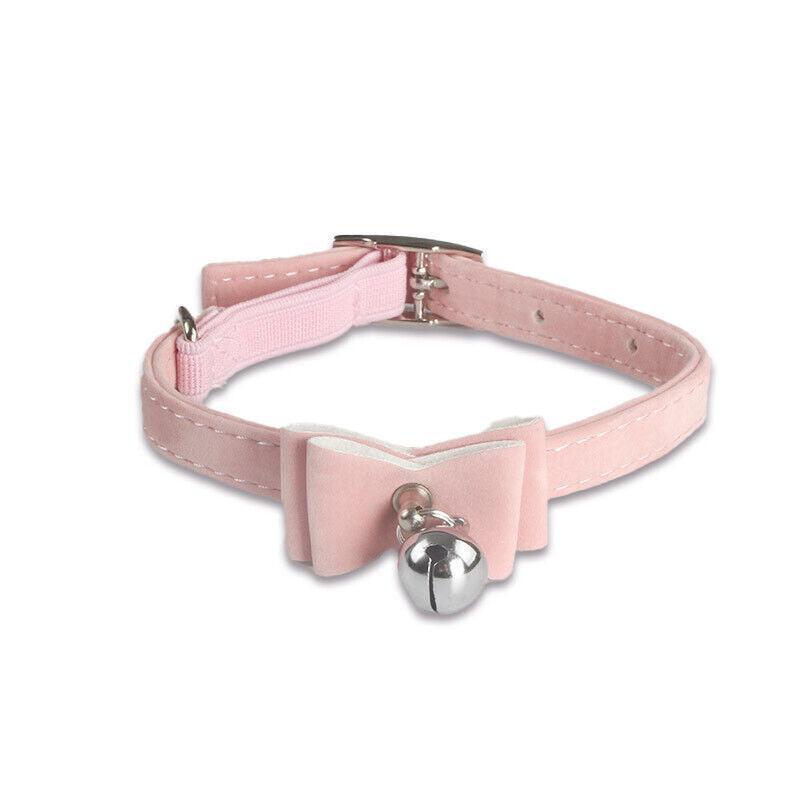 1× Adjustable Suede Cat Collar with Bow Bell Pink Blue Black Red - Brown