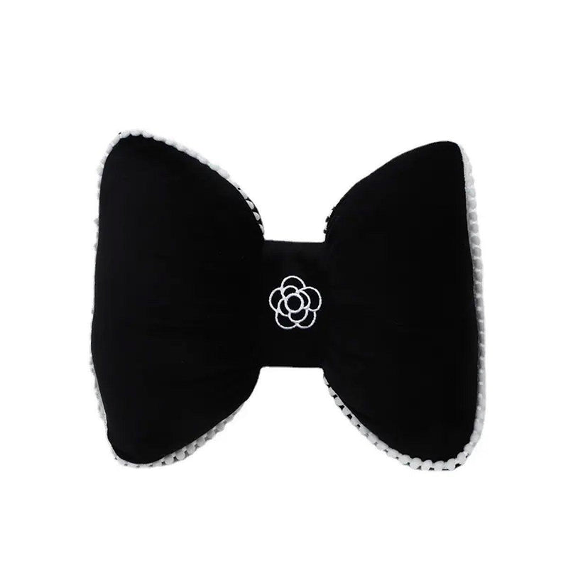 Black Bowknot Neck Pillow Plush Bow Tie Soft Plush Car Headrest Waist Support - Headrest