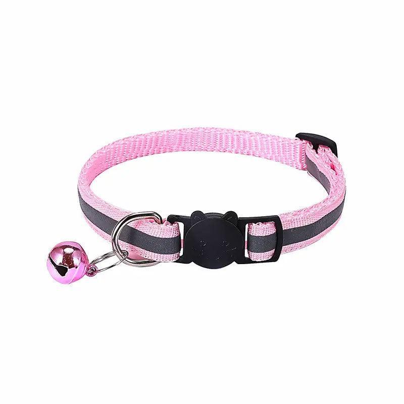 Reflective Cat Collar with Breakaway Buckle and Bell Adjustable for Small Pet Use - Rose Red