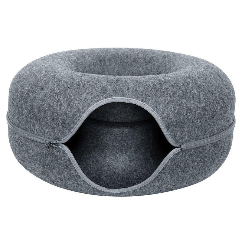 Felt Cat Tunnel Bed Donut Cave Nest for Kittens and Small Pets 50x30cm - Dark Grey