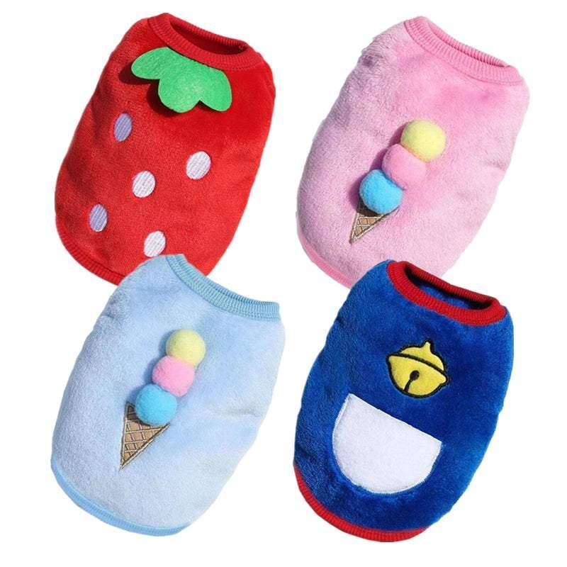 M Size Warm Winter Dog Clothes Soft Fleece Dog Jacket Pet Coat Sweater Puppy Cat Jumper - Red Strawberry
