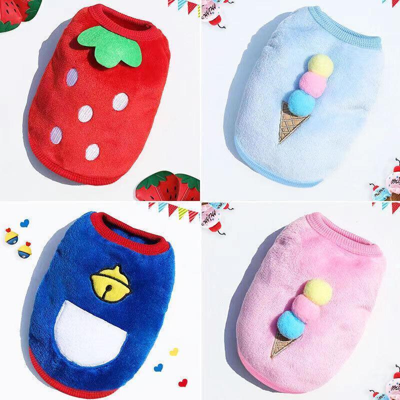 M Size Warm Winter Dog Clothes Soft Fleece Dog Jacket Pet Coat Sweater Puppy Cat Jumper - Red Strawberry