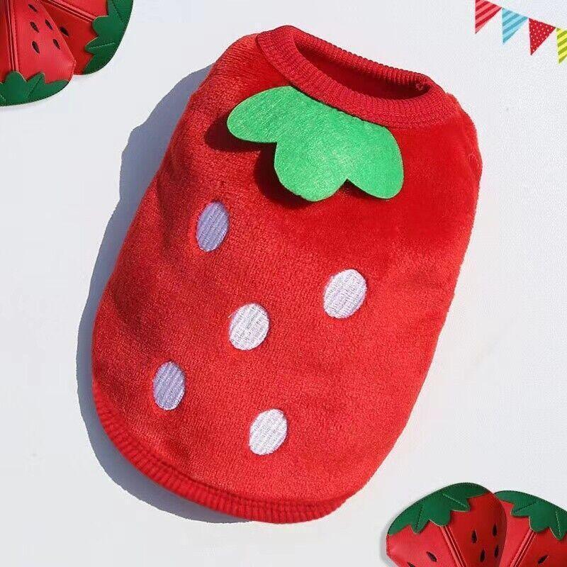 M Size Warm Winter Dog Clothes Soft Fleece Dog Jacket Pet Coat Sweater Puppy Cat Jumper - Red Strawberry