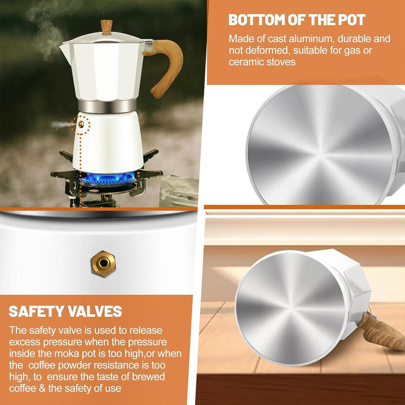 Portable Coffee Maker Wood Grain Handle Outdoor Manual Espresso Machine Camping - Beige-150ml