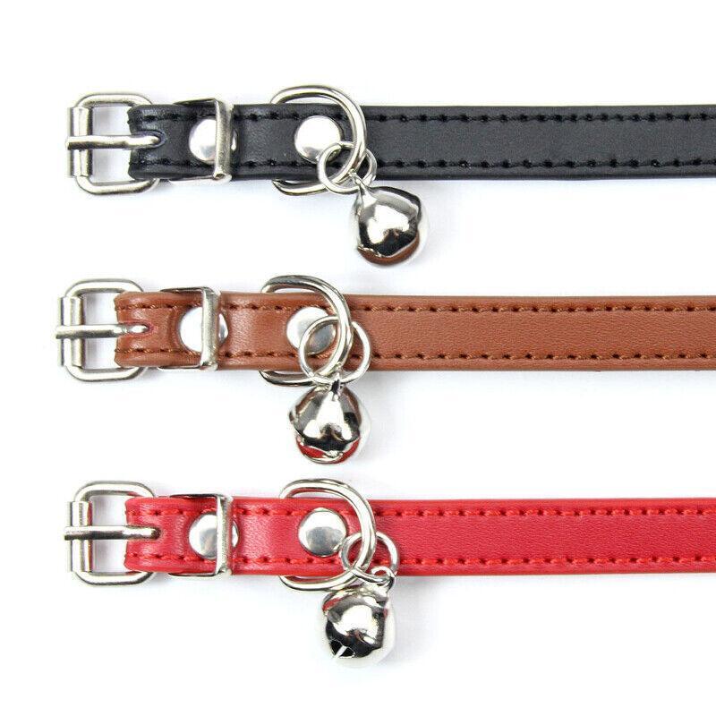 Adjustable PU Leather Cat Collar with Bell Breakaway Buckle 9 Colours - Brown