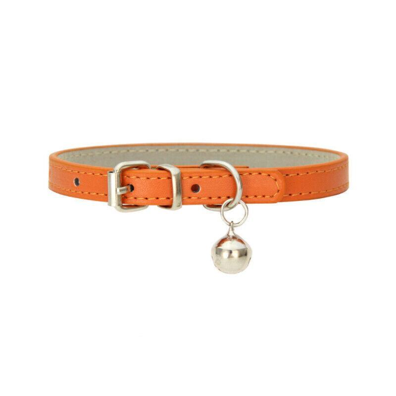 Adjustable PU Leather Cat Collar with Bell Breakaway Buckle 9 Colours - Brown