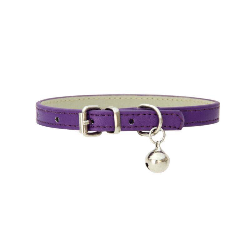 Adjustable PU Leather Cat Collar with Bell Breakaway Buckle 9 Colours - Brown