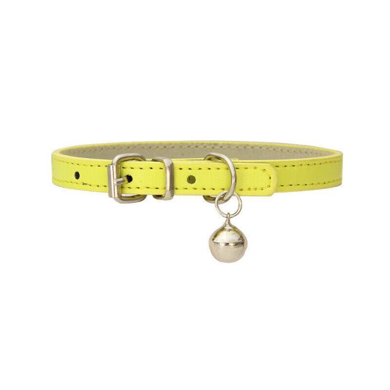 Adjustable PU Leather Cat Collar with Bell Breakaway Buckle 9 Colours - Green