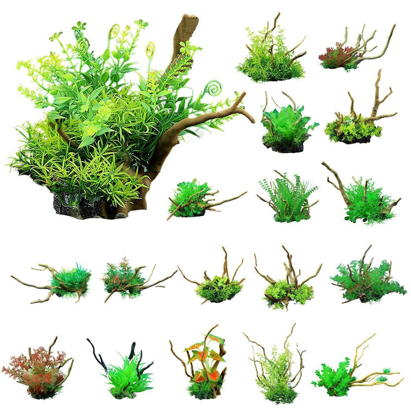 Aquarium Landscaping Decoration Artificial Wood and Plants Fish Tank Ornament - CM1902-Green