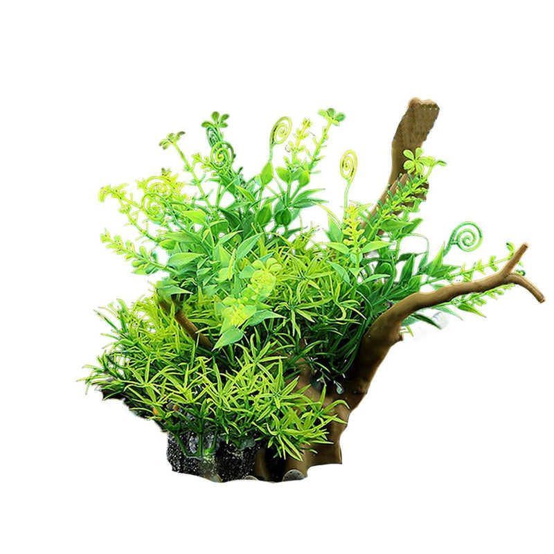 Aquarium Landscaping Decoration Artificial Wood and Plants Fish Tank Ornament - CM1902-Green