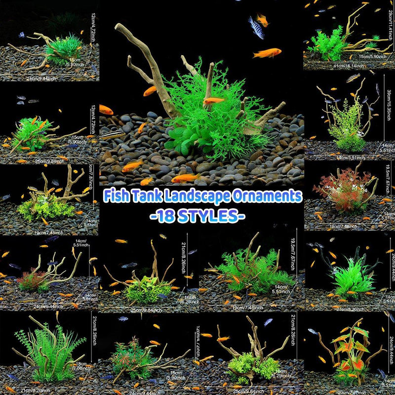 Aquarium Landscaping Decoration Artificial Wood and Plants Fish Tank Ornament - CM2503-Dark Red