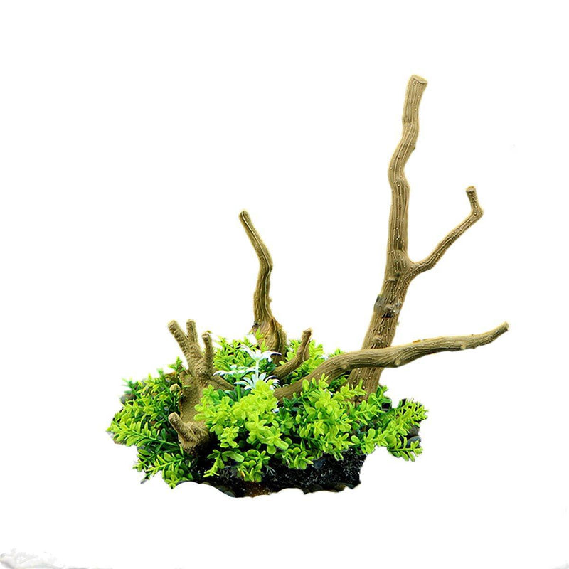 Aquarium Landscaping Decoration Artificial Wood and Plants Fish Tank Ornament - CM3901-Green