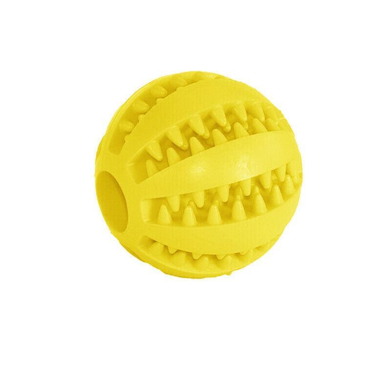 Dog Chew Toy Rubber Ball Treat Dispenser Dental Cleaning Training Play Ball - Yellow Rugby (11.5CM)
