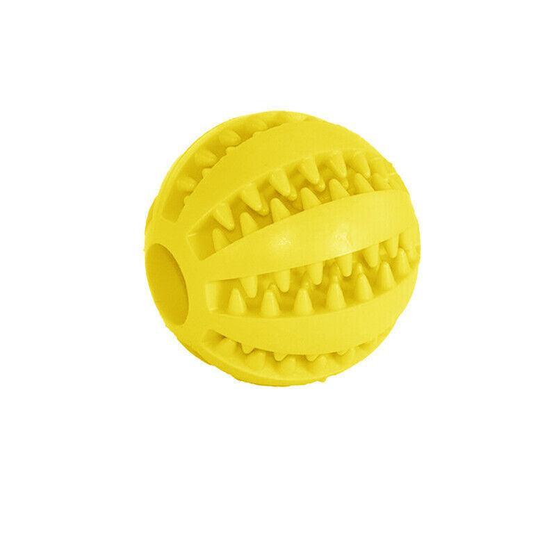 Dog Chew Toy Rubber Ball Treat Dispenser Dental Cleaning Training Play Ball - Yellow Spherical (Large)