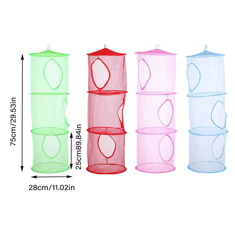 Foldable Clothes Drying Basket Three-layer Hanging Storage Breathable Organizer - Pink