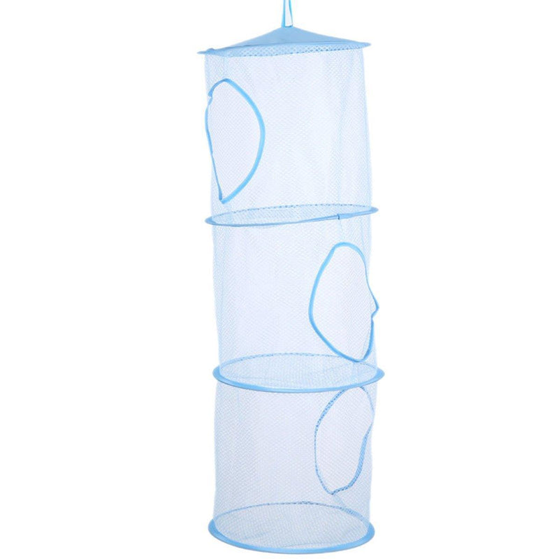 Foldable Clothes Drying Basket Three-layer Hanging Storage Breathable Organizer - Pink