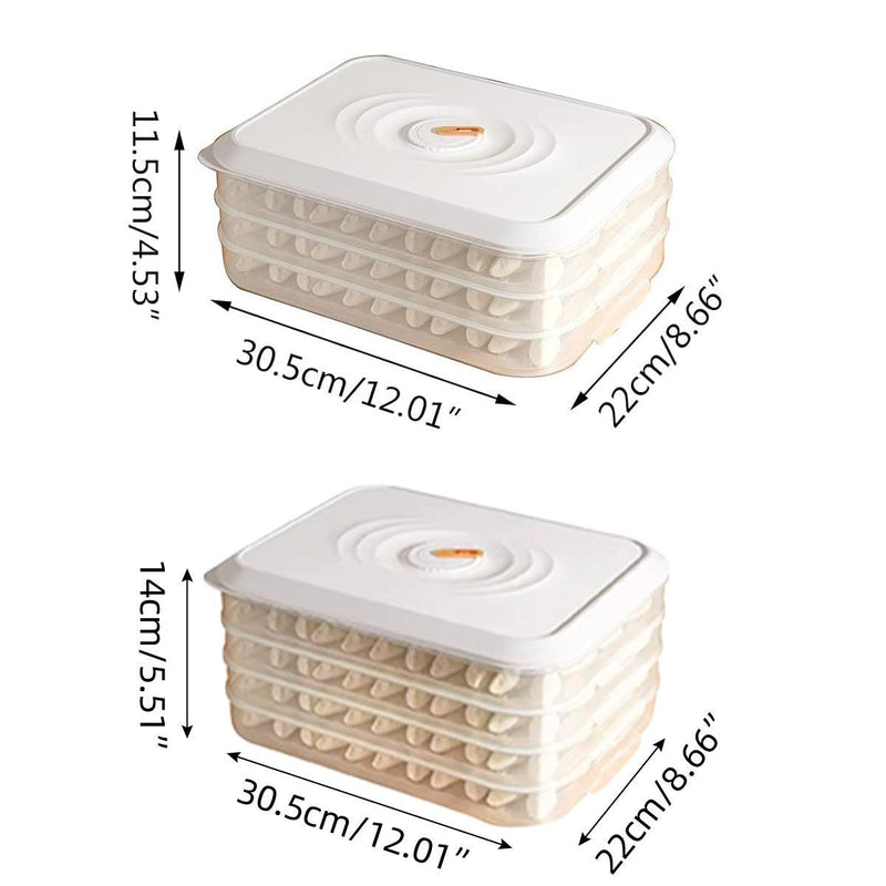 3/4 Layer Large Capacity Dumpling Box Sealed Fresh Wonton Storage Container - White-3 Layer