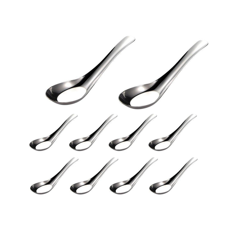 10pcs Stainless Steel Flat Bottom Spoon Household Kitchen Dining Soup Spoon Set