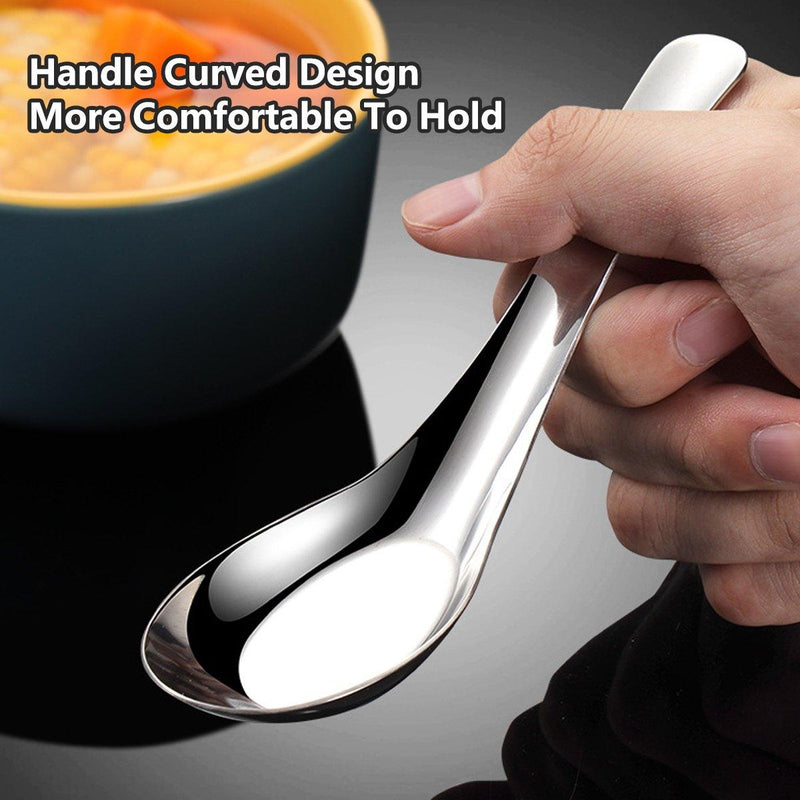 10pcs Stainless Steel Flat Bottom Spoon Household Kitchen Dining Soup Spoon Set