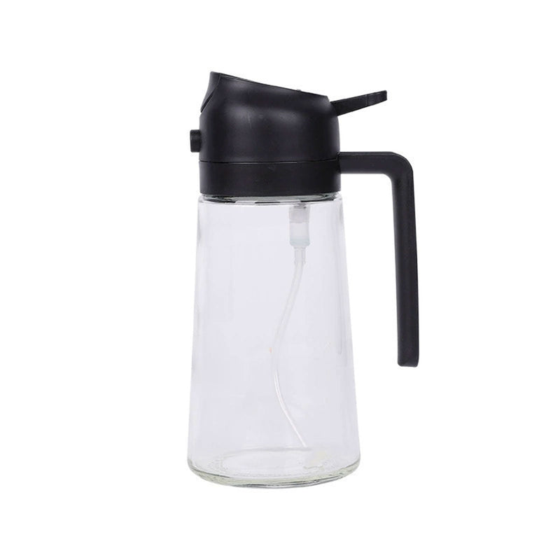 2-in-1 470ml Glass Oil Bottle Spray Pour Automatic Pressure Control Kitchen Tool - Beige