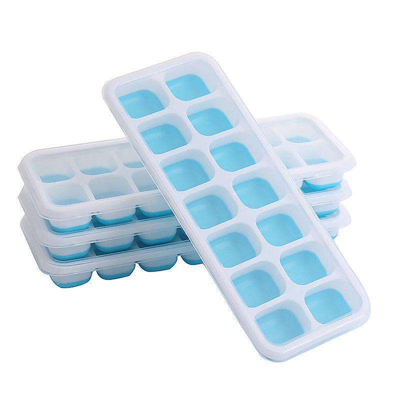 4Pcs Ice Cube Tray With Lid Easy Release Silicone Mould 14 Cubes Container Mold - Green