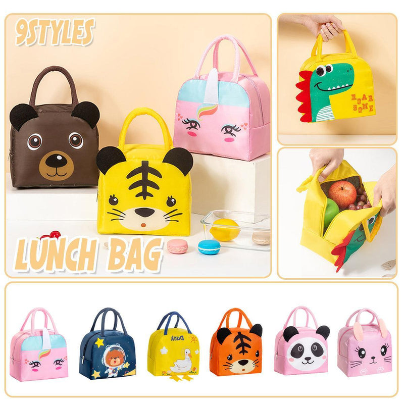 3D Bento Lunch Bag Cartoon Handbag Insulated Food Box Bag for Students LunchTote - Pink Panda