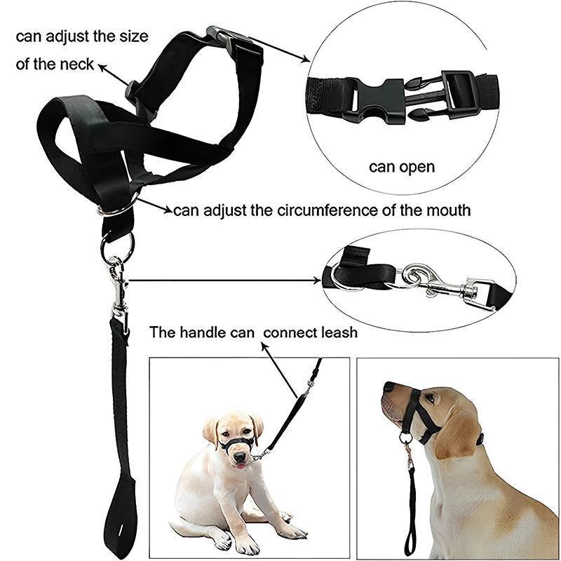 Black Dog Training Head Collar Halter Stop Pulling Training Tool Harness Strap Leader - M