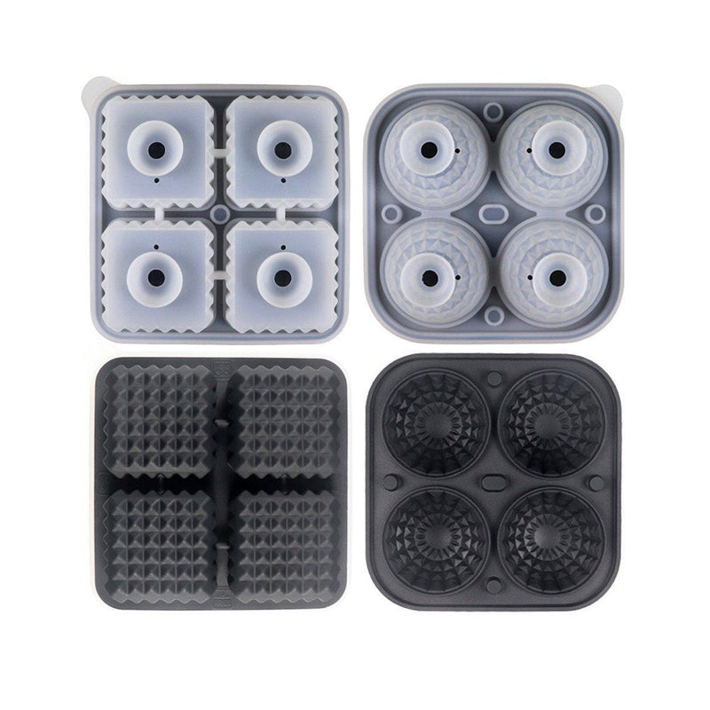 2PCS Silicone Ice Cube Tray Round and Square Ice Ball Maker for Whiskey Cocktails - Green
