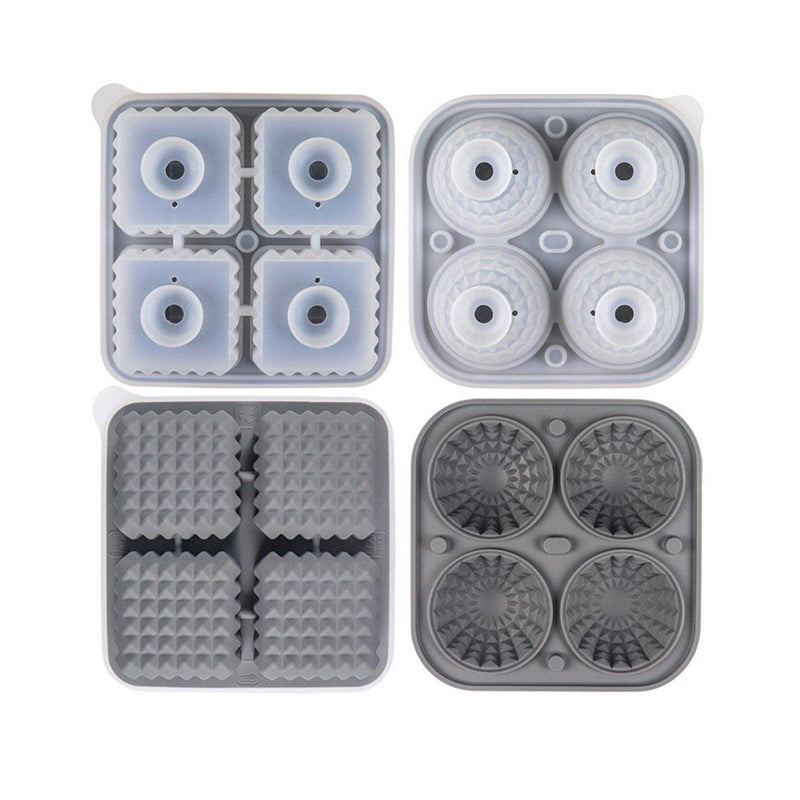 2PCS Silicone Ice Cube Tray Round and Square Ice Ball Maker for Whiskey Cocktails - Green