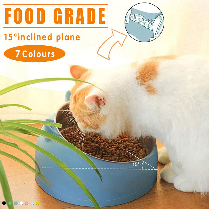 Pet Dog Cat Food Bowl Raised No Slip Stainless Steel Tilted Water Food Feeder - Green