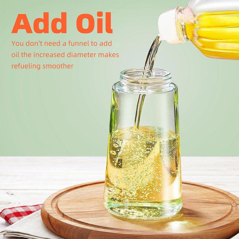 2-in-1 470ml Glass Oil Bottle Spray Pour Automatic Pressure Control Kitchen Tool - Black