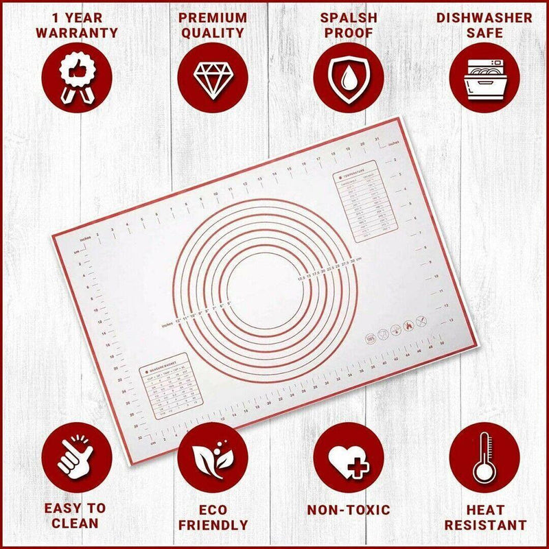 Non-Stick Silicone Baking Mat Rolling Cake Dough Scale Pastry Clay Fondant Sheet - Red 80*60cm