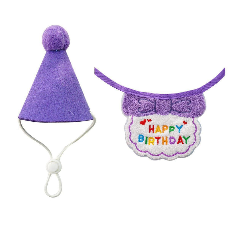 Pet Birthday Dog Cat Bib Scarf Hat Accessory Dogs Cats Celebration - Purple