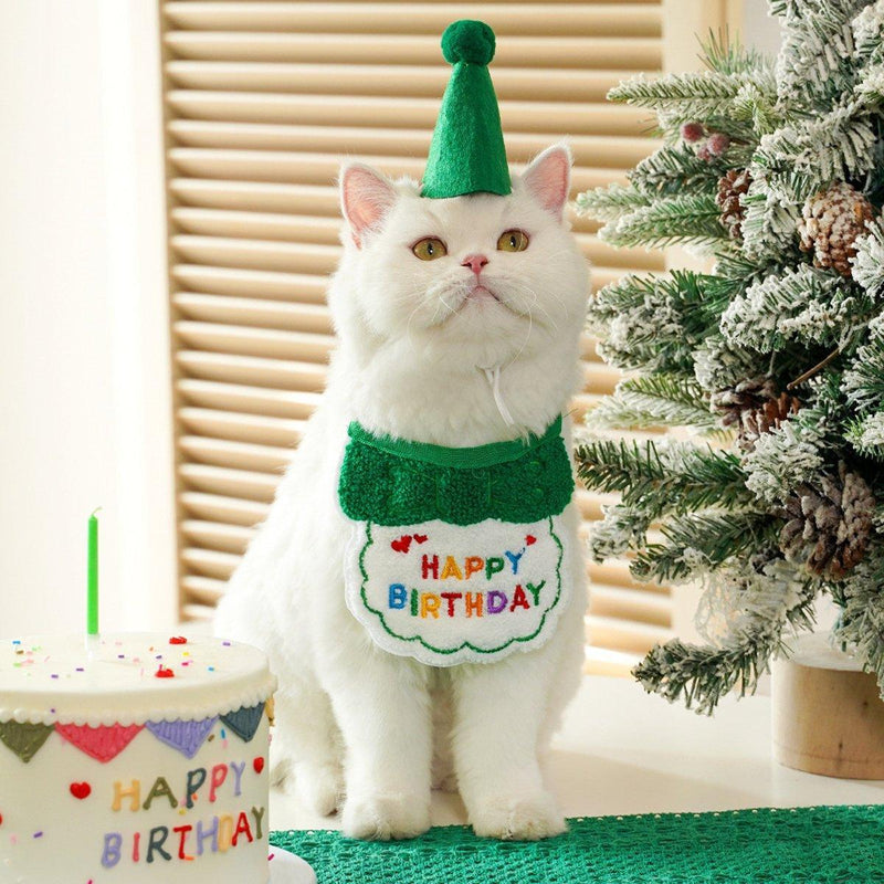 Pet Birthday Dog Cat Bib Scarf Hat Accessory Dogs Cats Celebration - Sky Blue